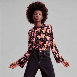 NWT ZARA GEOMETRIC JACQUARD KNIT SWEATER M
